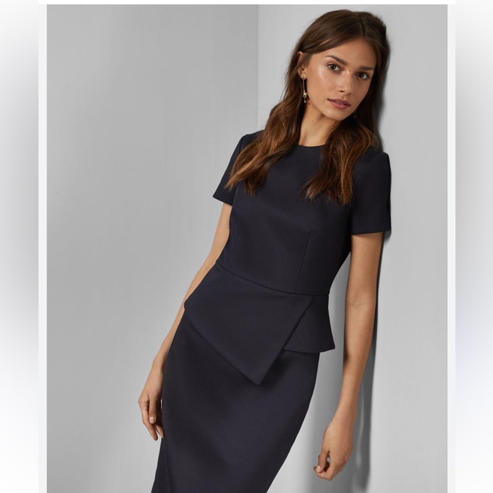 Ted Baker Black  Asymmetrical Sheath Dress Crew Neck